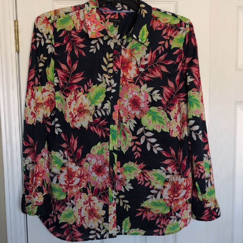 Talbots Black Floral Blouse